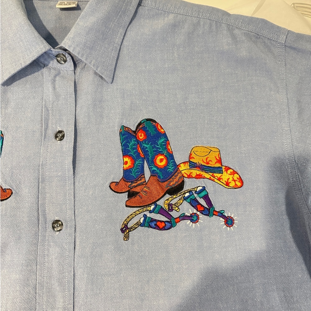 Vintage Casey Coleman Rodeo Western Embroidered Cowgirl Blouse - Picture 5 of 7